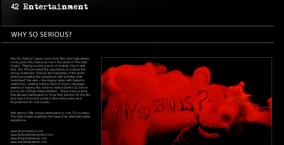 Nominee - Why So Serious? The Dark Knight Alternate Reality Game