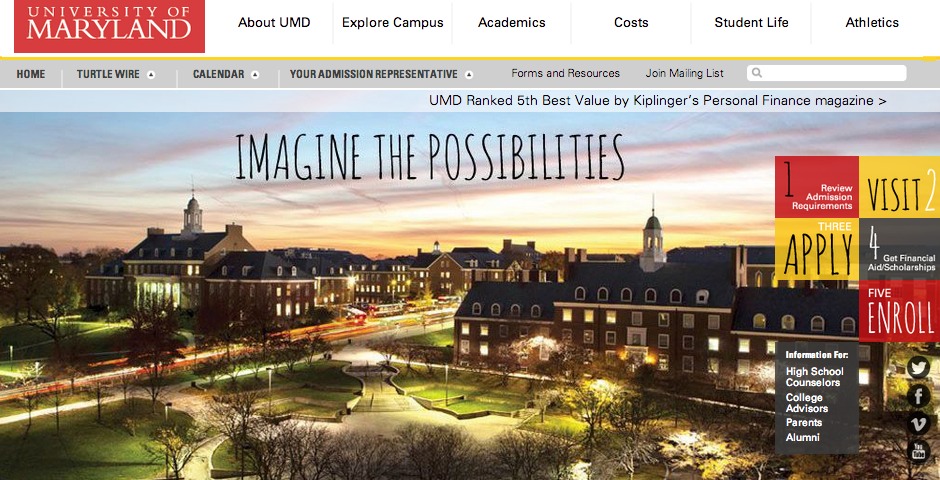 Nominee - University of Maryland Undergraduate Admissions Website