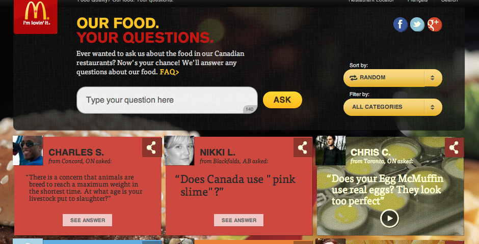 Webby Award Winner - Our Food. Your Questions.