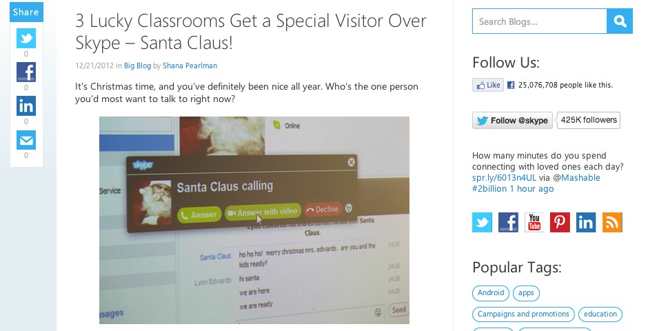 Nominee - Skype Santa in the classroom
