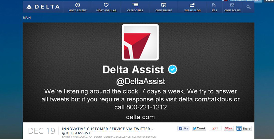 Nominee - Innovative Customer Service via Twitter – @DeltaAssist