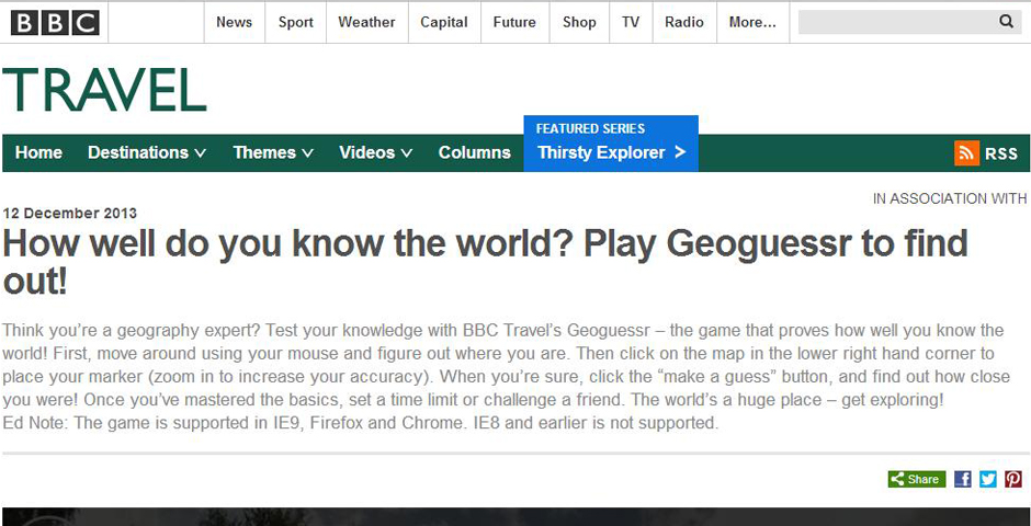 Nominee - BBC Travel’s Geoguessr