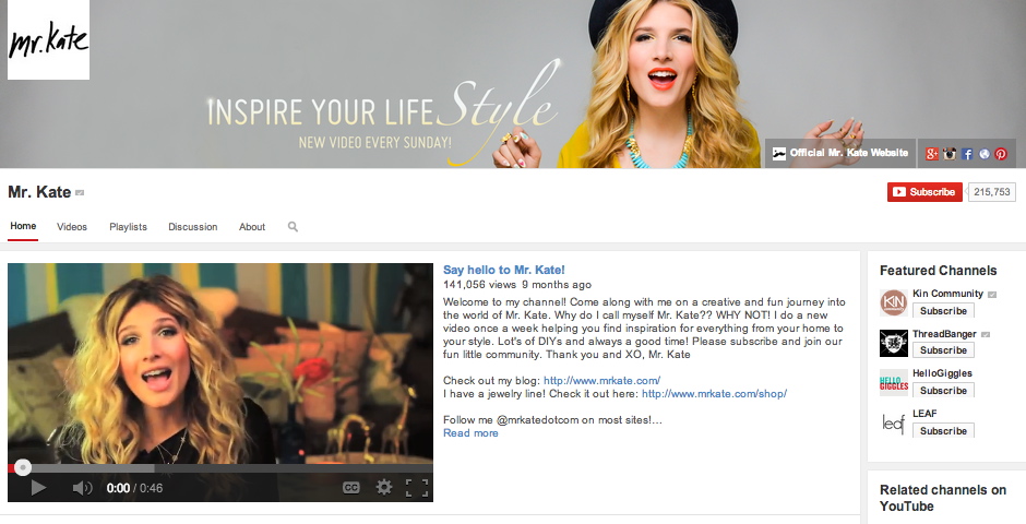 Nominee - Mr. Kate – Helping to inspire your lifeSTYLE