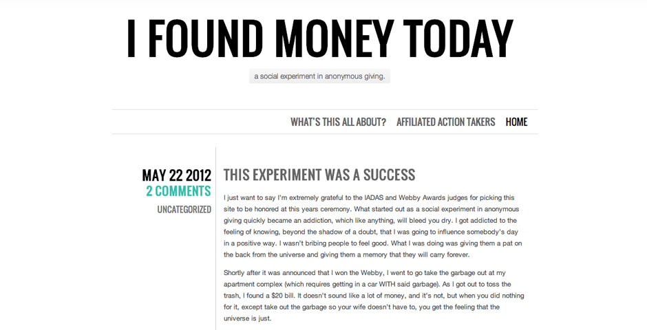 Webby Award Winner - I Found Money Today