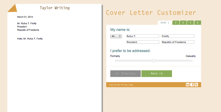 Nominee - Lisa Taylor’s Cover Letter Customizer