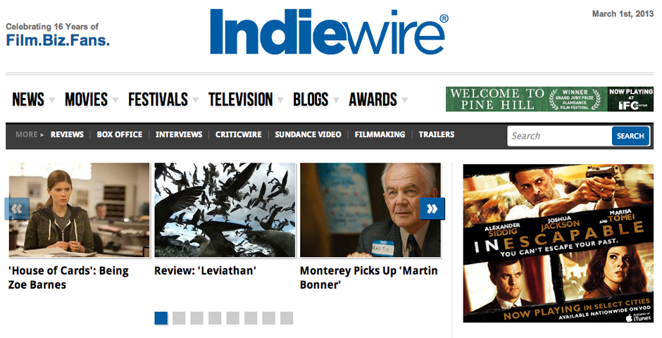 Webby Award Winner - Indiewire website