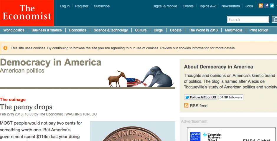 Nominee - The Economist online – Democracy in America blog. Political blog