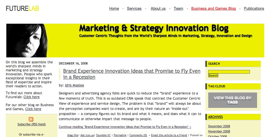 Nominee - Futurelab Marketing & Strategy Innovation Blog