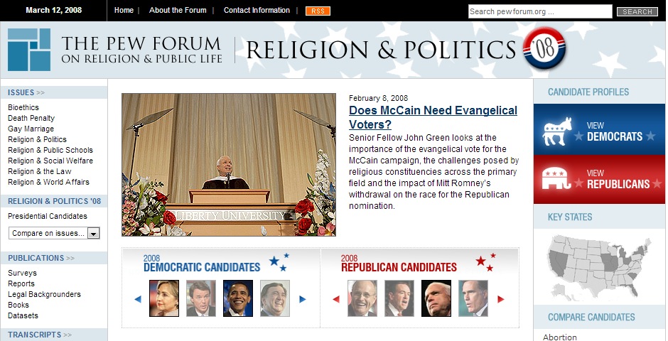Nominee - The Pew Forum on Religion & Public Life, Religion & Politics ’08