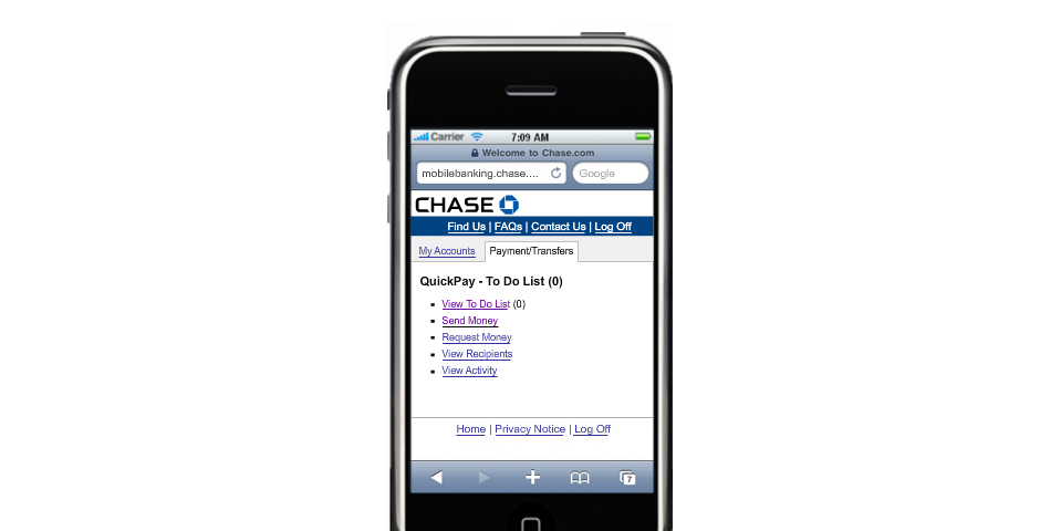 Nominee - Chase QuickPay on Mobile Browser
