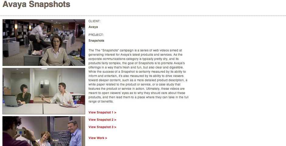 Webby Award Winner - Avaya Snapshots