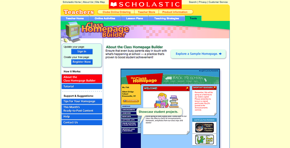 Nominee - Scholastic.com Class Homepage Builder
