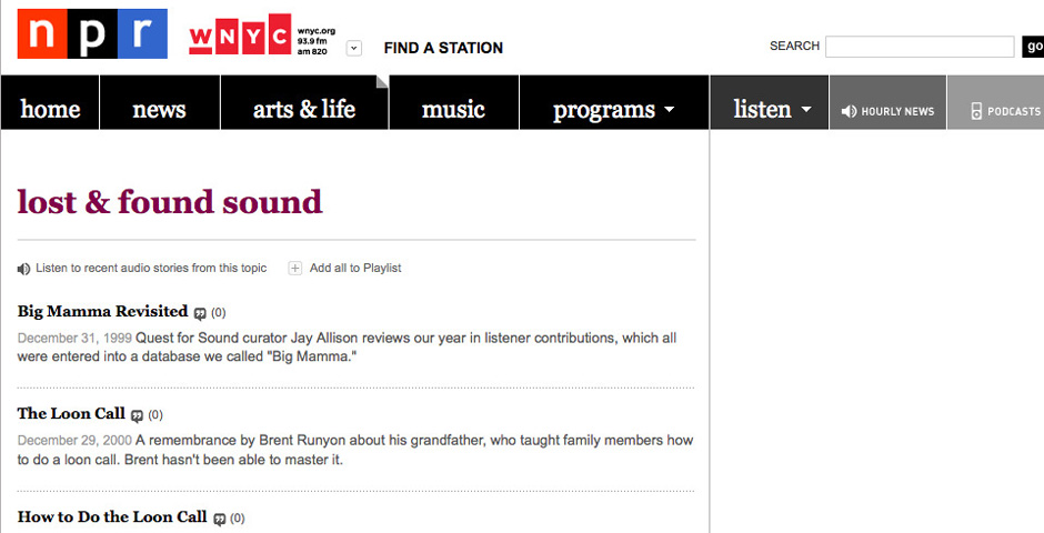 Webby Award Winner - Lost and Found Sound