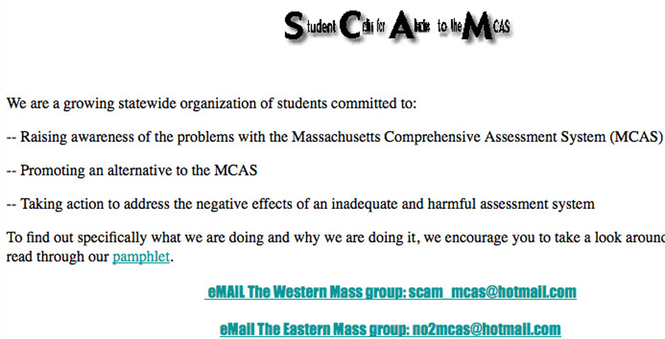 Nominee - Student Coalition for Alternatives to the MCAS