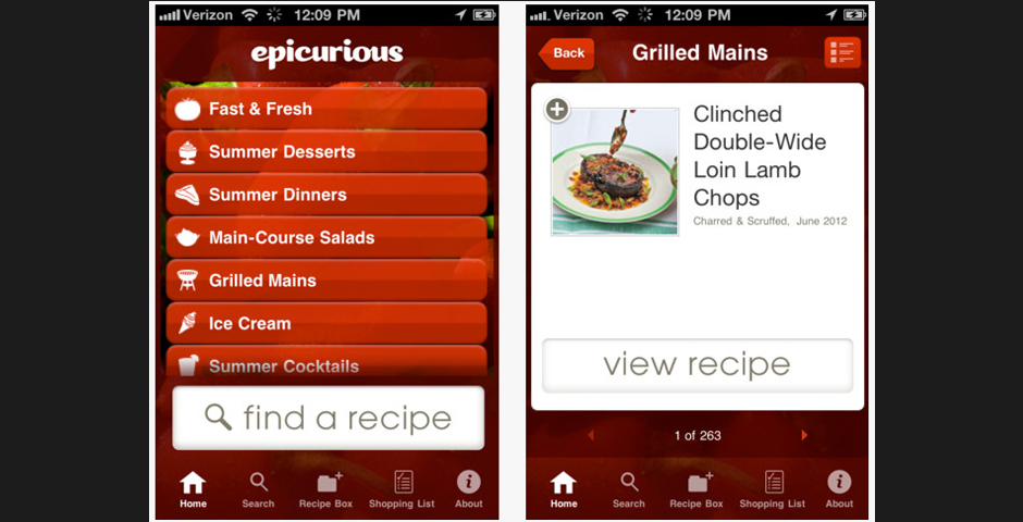 Nominee - Epicurious Recipes and Shopping List Mobile Application