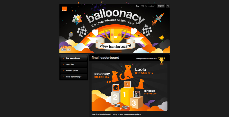Webby Award Winner - Orange ‘Balloonacy’