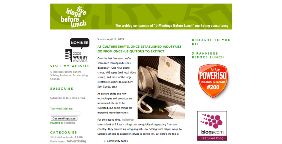 Webby Award Winner - 5 Blogs Before Lunch