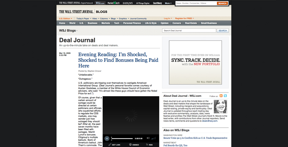 Nominee - The Wall Street Journal Online “Deal Journal” Blog