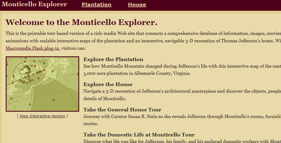 Webby Award Winner - Monticello Explorer